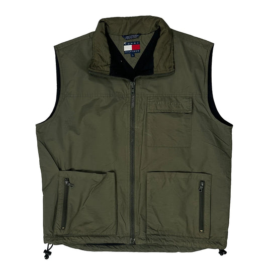 90S Tommy Hilfiger Technical Multi Pocket Gilet - Large Khaki Nylon