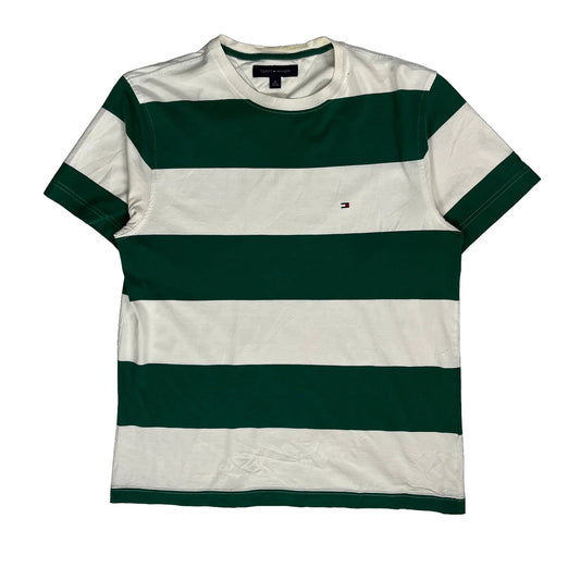 Vintage Tommy Hilfiger Striped T-Shirt - Medium Green Cotton