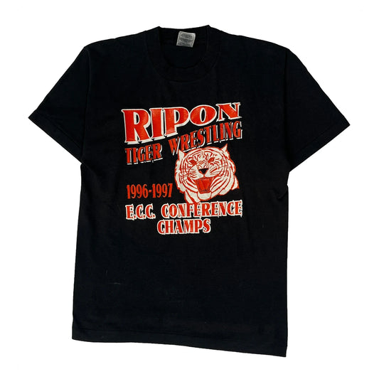 Ripon Tiger Wrestling Fruit Of The Loom Graphic T-Shirt - Medium Black Cotton Blend