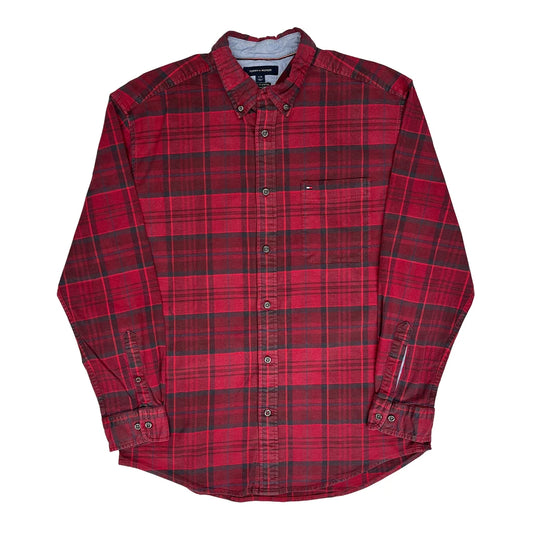 Tommy Hilfiger Checked Flannel Shirt - Large Red Cotton