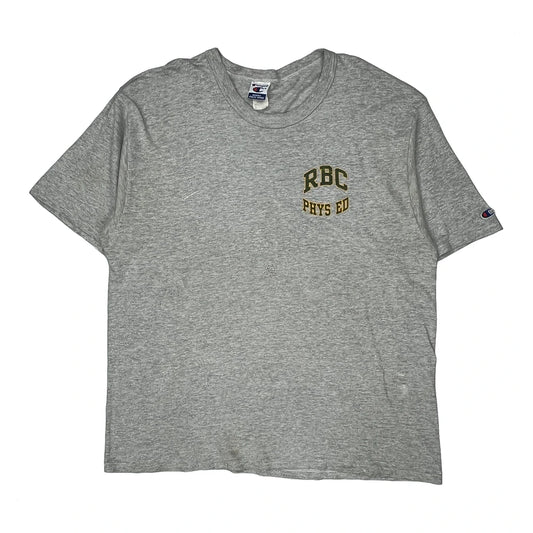 Vintage Rbc Phys Ed Print Champion College T-Shirt - XL Grey Cotton