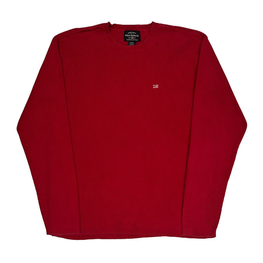 Polo By Ralph Lauren Ribbed Knit Jumper - Medium Red Cotton