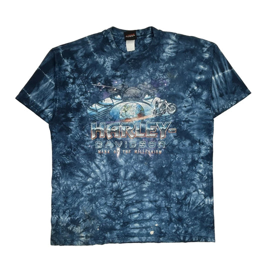 Vintage West Bend Harley Davidson Tie-Dye T-Shirt - XL Navy Cotton