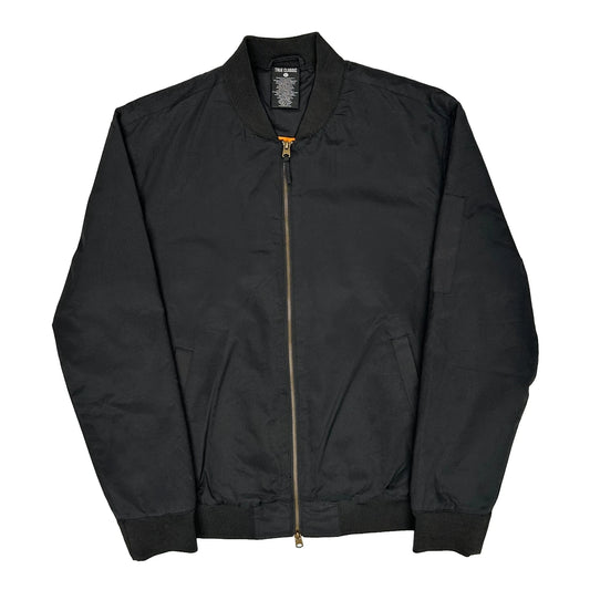 Vintage True Classic Bomber Jacket - Large Black Cotton Blend