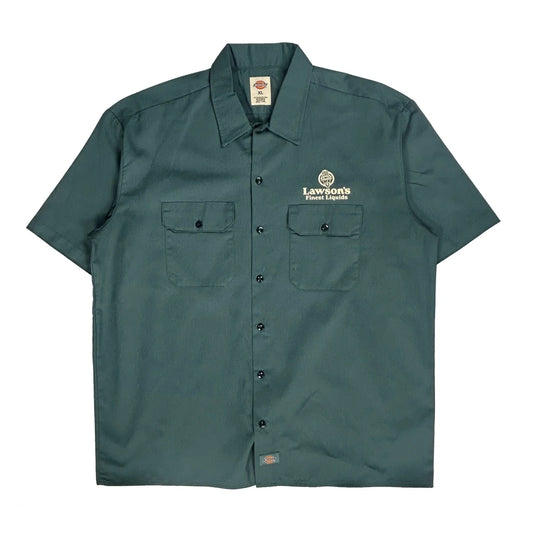 Vintage Lawson'S Finest Liquids Dickies Short Sleeve Shirt - XL Green Polyester Blend