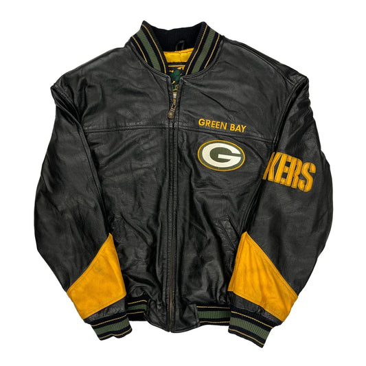 Vintage Green Bay Packers Carl Banks Nfl Leather Jacket - Small Black Leather