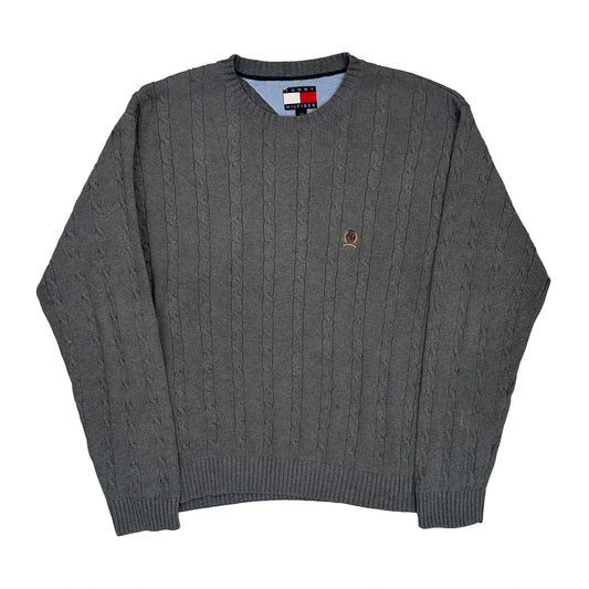 Tommy Hilfiger Cable Knit Jumper - Large Grey Cotton