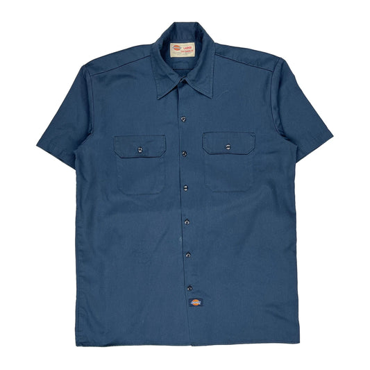 Dickies Short Sleeve Shirt - Large Navy Polyester Blend