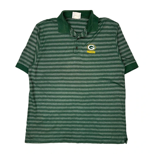 Green Bay Packers Nfl Striped Polo Shirt - Large Green Cotton Blend