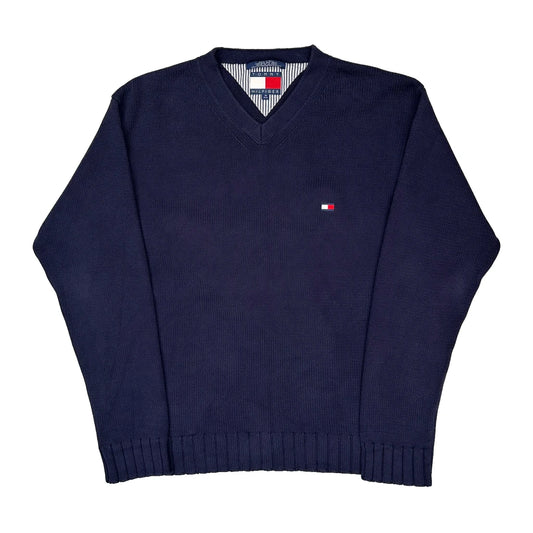 Tommy Hilfiger V-Neck Jumper - Medium Navy Cotton