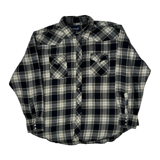 Wrangler Checked Flannel Shirt - 2XL Black & White Cotton