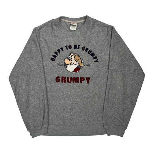 Grumpy Character Print Disney Cartoon Sweatshirt - Small Grey Cotton