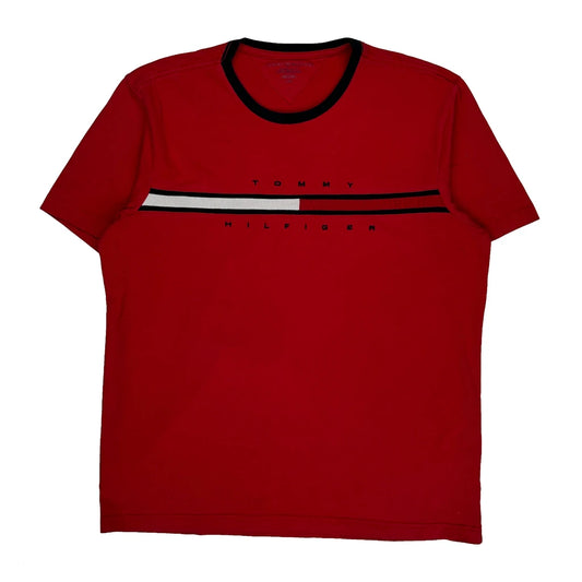 Vintage Tommy Hilfiger Striped T-Shirt - Large Red Cotton