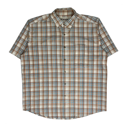 Wrangler Checked Short Sleeve Shirt - XL Beige Cotton