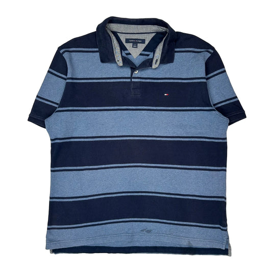 Tommy Hilfiger Striped Polo Shirt - Large Blue Cotton
