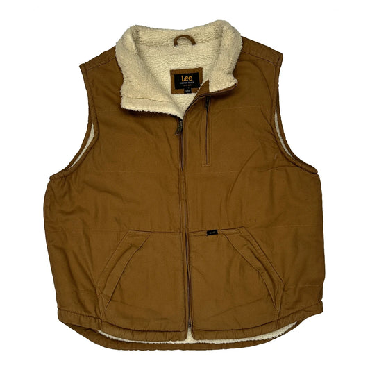 Sherpa Lined Lee Gilet - Large Brown Faux Fur