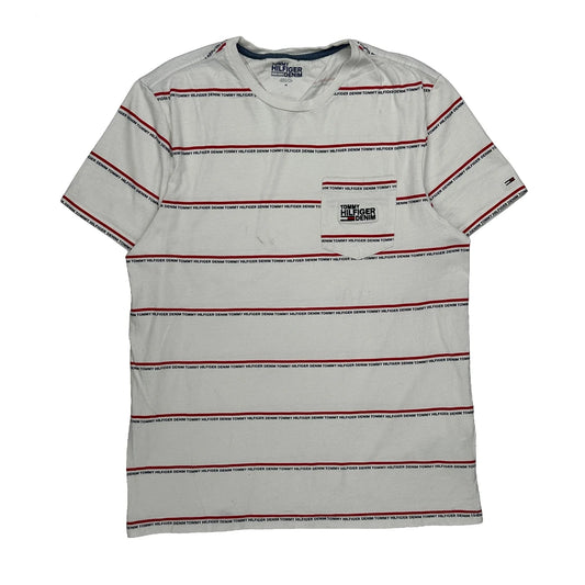 Tommy Hilfiger Denim Striped T-Shirt - Medium White Cotton