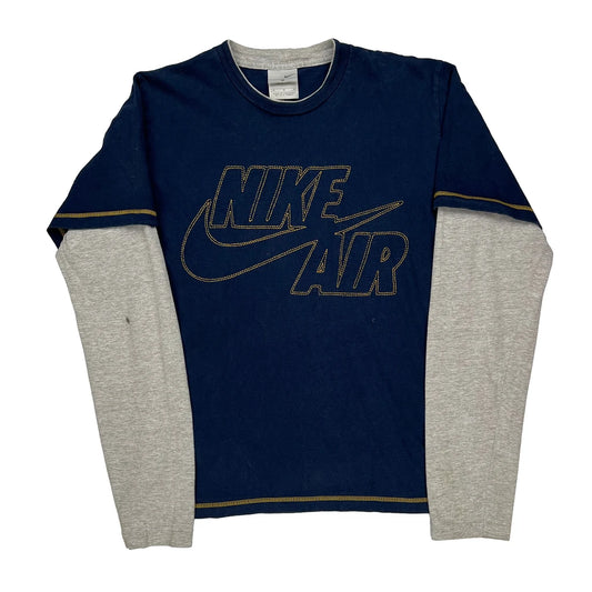 Nike Contrast Stitch Long Sleeve T-Shirt - Medium Blue Cotton