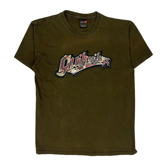 Quiksilver Graphic T-Shirt - Medium Khaki Cotton