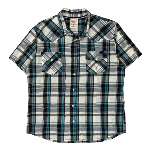 Levis Checked Short Sleeve Shirt - XL Blue Cotton