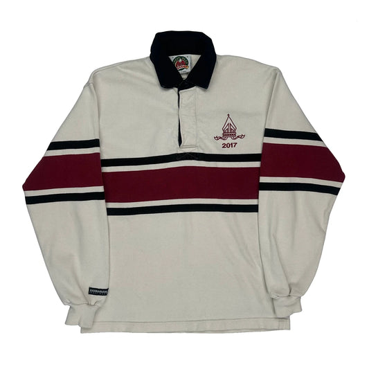 Vintage Barbarian Striped Rugby Shirt - Small Cream Cotton