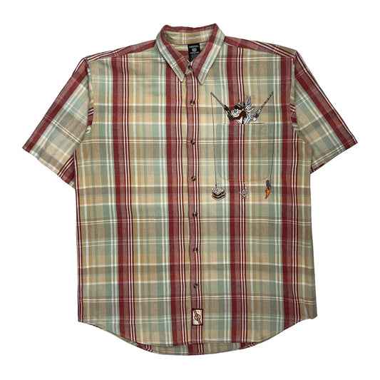 Vintage Looney Tunes Warner Bros Checked Short Sleeve Shirt - Medium Multicoloured Cotton