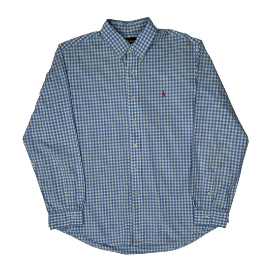 Custom Fit Ralph Lauren Checked Shirt - XL Blue Cotton