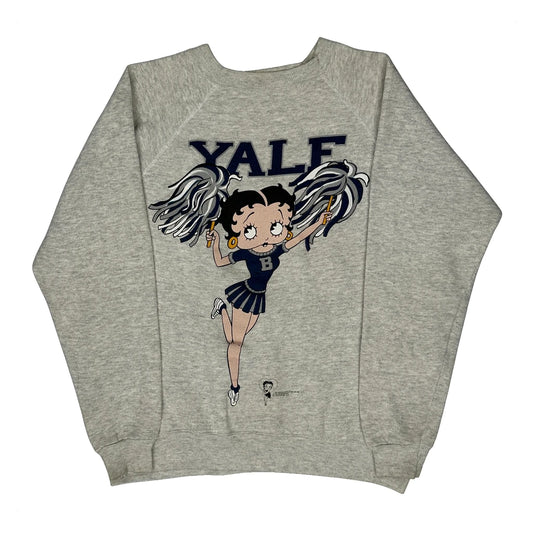 Vintage 90S Yale Betty Boop Unbranded Raglan Sweatshirt - Medium Grey Cotton Blend