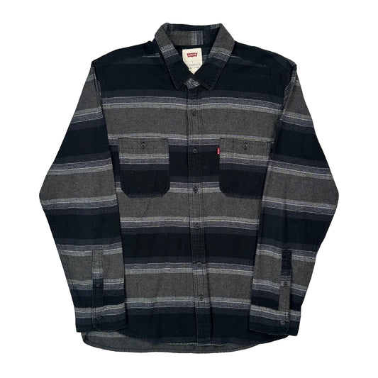 Vintage Levis Striped Flannel Shirt - Large Grey Cotton