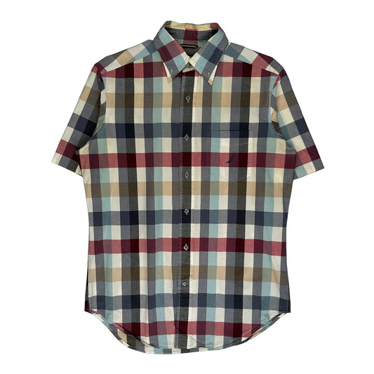 Nautica Checked Short Sleeve Shirt - Small Multicoloured Cotton