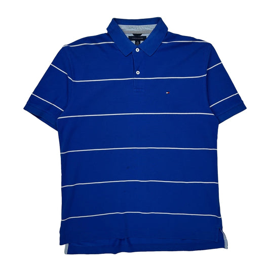 Vintage Tommy Hilfiger Striped Polo Shirt - XL Blue Cotton