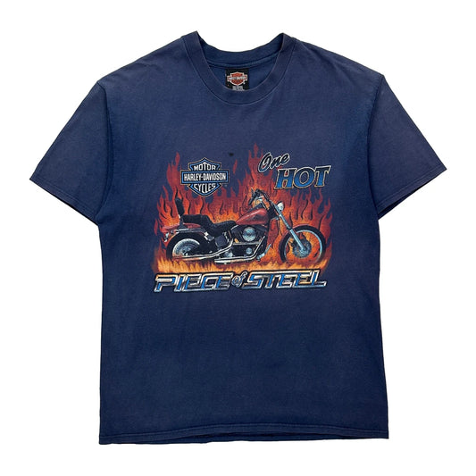 Motorcycle Harley Davidson Graphic T-Shirt - Large Blue Cotton