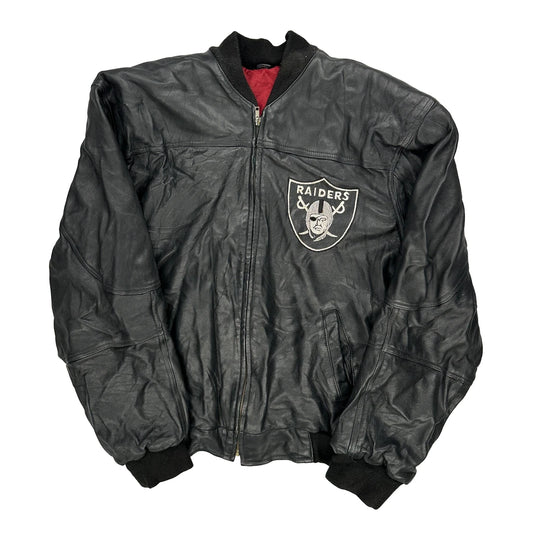 Vintage Raiders Unbranded Football Leather Jacket - Large Black Leather