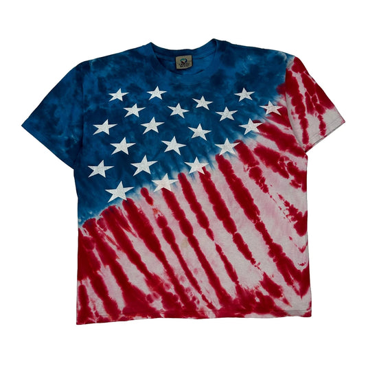 American Flag Design Liquid Blue T-Shirt - Large Blue Cotton
