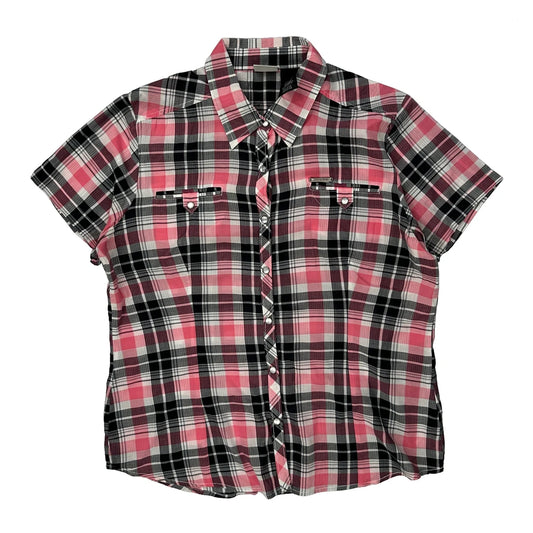 Vintage Motorcycles Harley Davidson Checked Short Sleeve Shirt - XL Pink Cotton