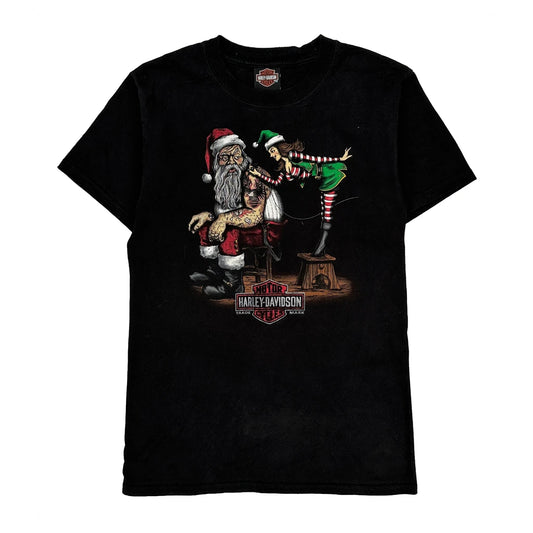 Harley Davidson Christmas T-Shirt - Small Black Cotton