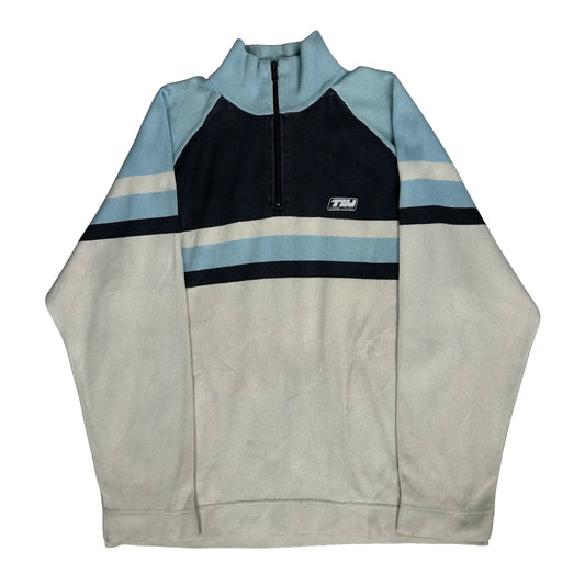Vintage Tommy Jeans Striped 1/4 Zip - XL Blue Cotton