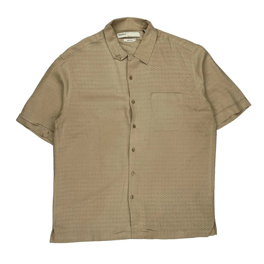 Perry Eliis Short Sleeve Shirt - Large Beige Silk