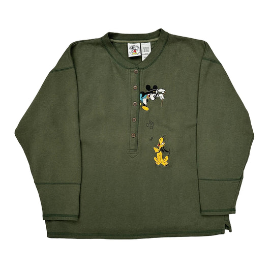 Disney Characters Mickey & Co. Cartoon Sweatshirt - Large Green Polyester Blend