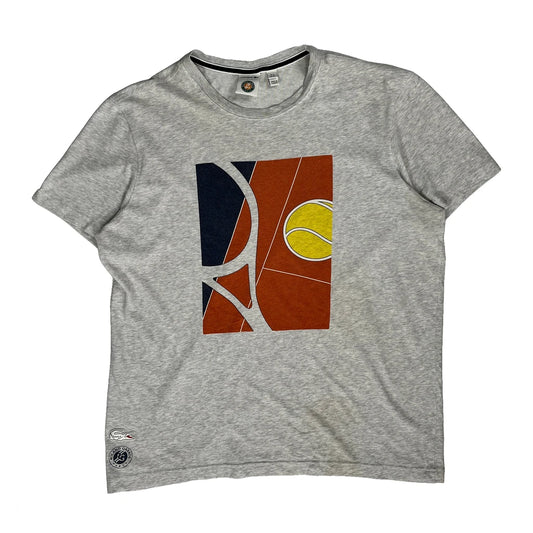 Roland Garros Lacoste Graphic T-Shirt - XL Grey Cotton