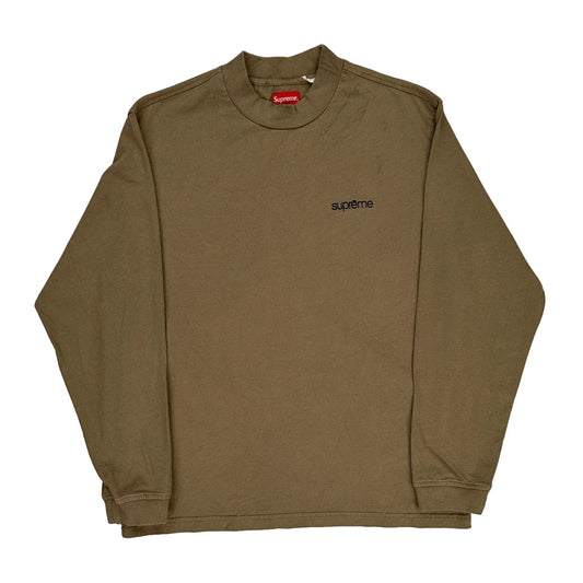 Vintage Supreme Long Sleeve T-Shirt - Small Khaki Cotton