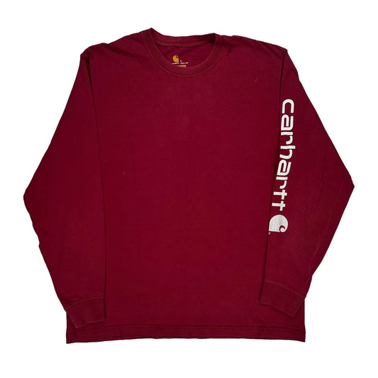 Carhartt Spellout Long Sleeve T-Shirt - Large Red Cotton