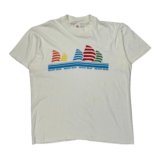 Hilton Head Stedman Single Stitch T-Shirt - Large White Cotton