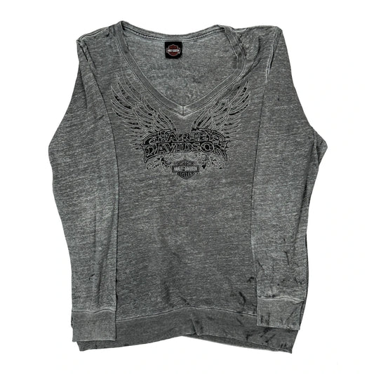 Harley Davidson Long Sleeve T-Shirt - XL Grey Cotton