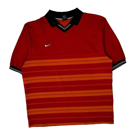 Nike Striped T-Shirt - XL Red Polyester