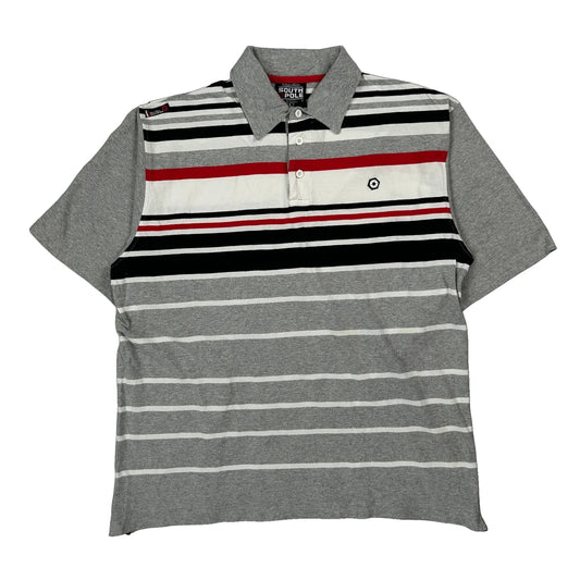 Vintage Southpole Striped Polo Shirt - Large Grey Cotton