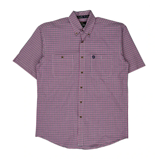 Wrangler Checked Short Sleeve Shirt - Medium Pink Cotton Blend
