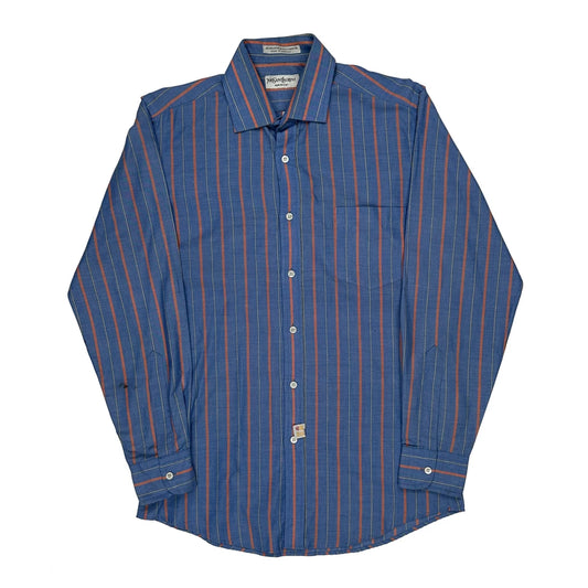 Vintage Yves Saint Laurent Striped Shirt - Medium Blue Polyester Blend