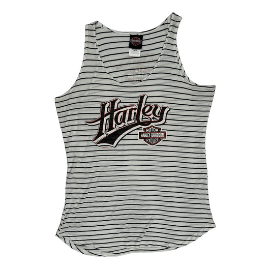 Barbados Harley Davidson Striped Vest - XL White Cotton