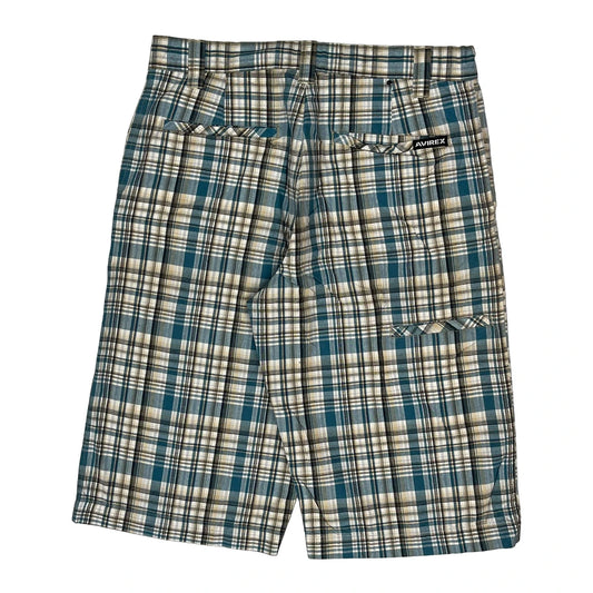Avirex Checked Shorts - 31W 10L Blue Cotton